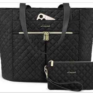 NWT LOVEVOOK Black Quilted Tote Bag with Wristlet